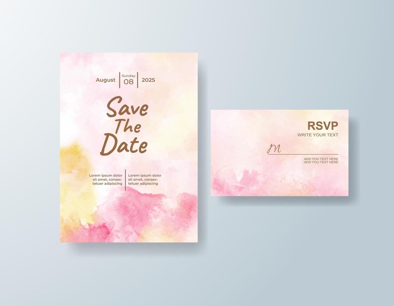 Boho watercolor wedding invitation card in navy blue, featuring gold foil touches against a white canvas. vector
