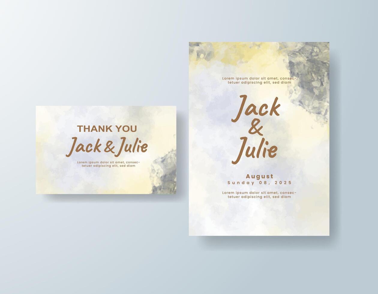 Minimalist watercolor wedding invitation card in lavender, featuring subtle gradients against a white canvas. vector