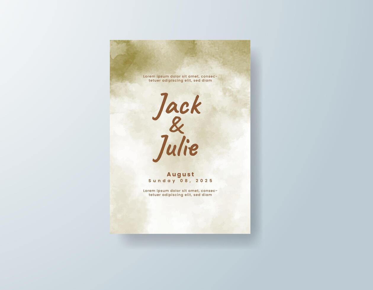 Modern watercolor wedding invitation card in coral, featuring subtle gradients with abstract layers. vector
