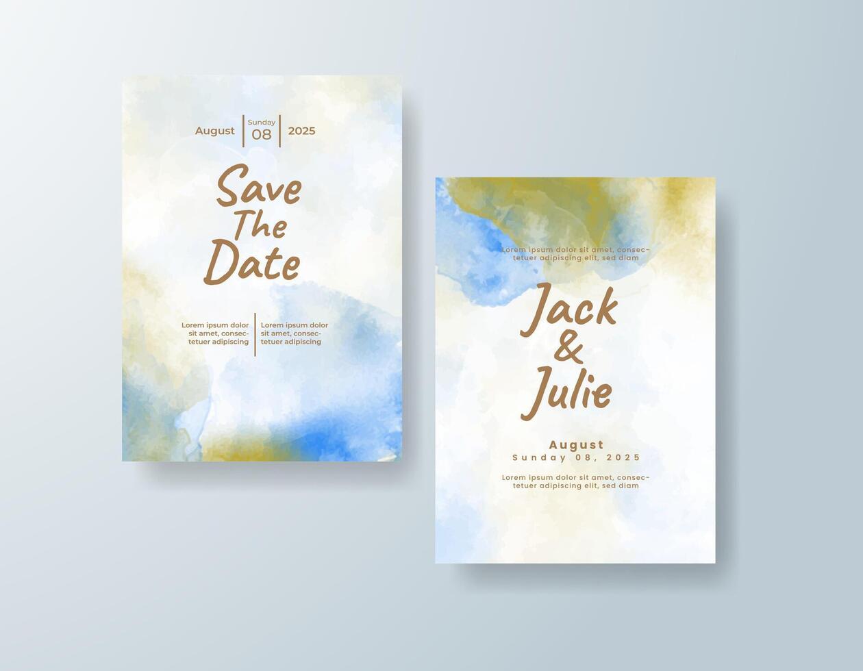 Modern watercolor wedding invitation card in dusty rose, featuring floral accents with a soft wash of color. vector
