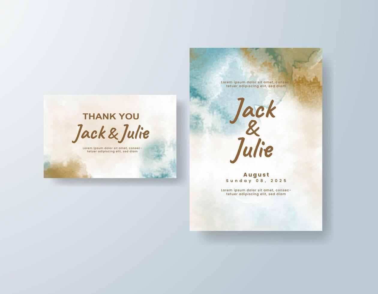 Elegant watercolor wedding invitation card in sage green, featuring subtle gradients set on handmade paper. vector