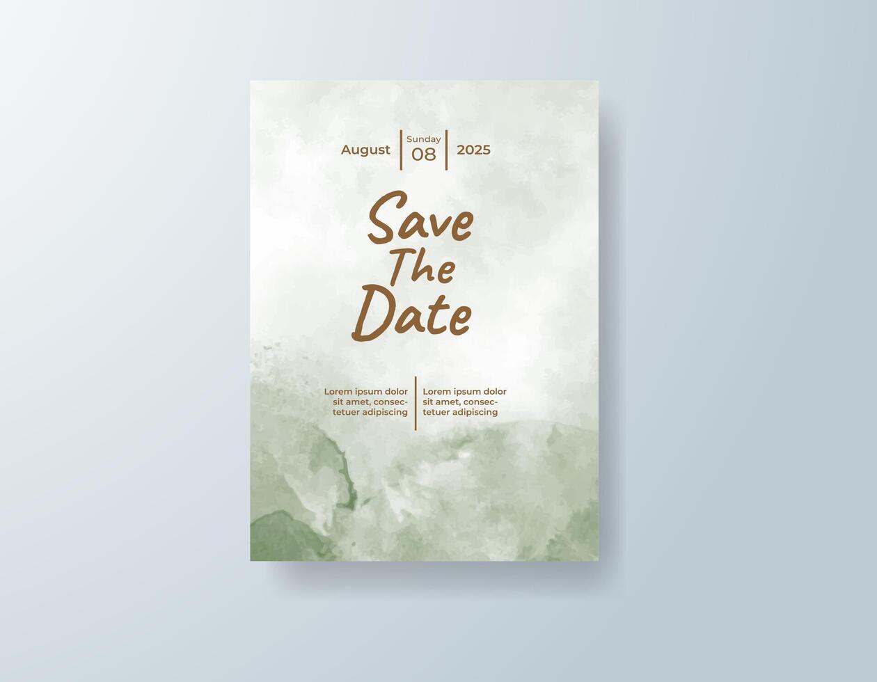 Whimsical watercolor wedding invitation card in coral, featuring subtle gradients with a soft wash of color. vector