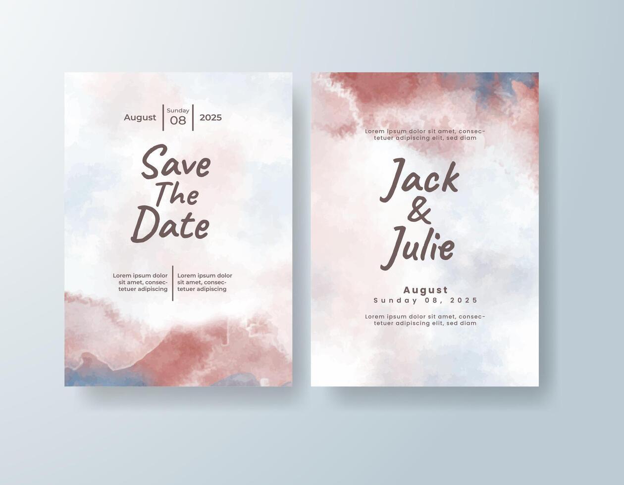 Artistic watercolor wedding invitation card in sky blue, featuring subtle gradients against a white canvas. vector