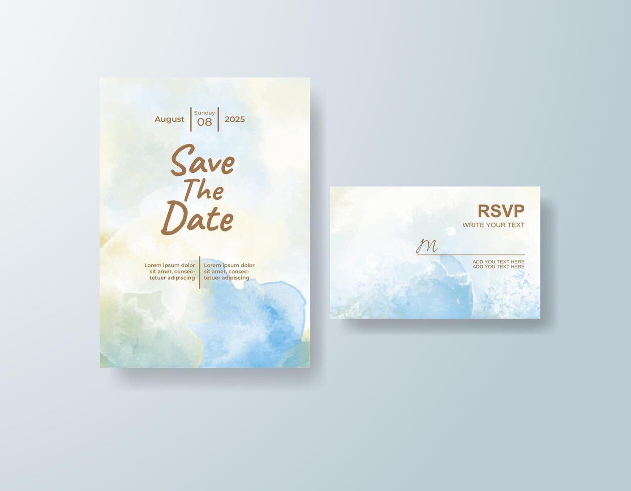 Artistic watercolor wedding invitation card in dusty rose, featuring soft splashes of color against pastel tones. vector