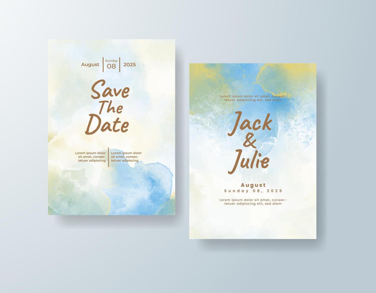 Rustic watercolor wedding invitation card in dusty rose, featuring subtle gradients set on handmade paper. vector