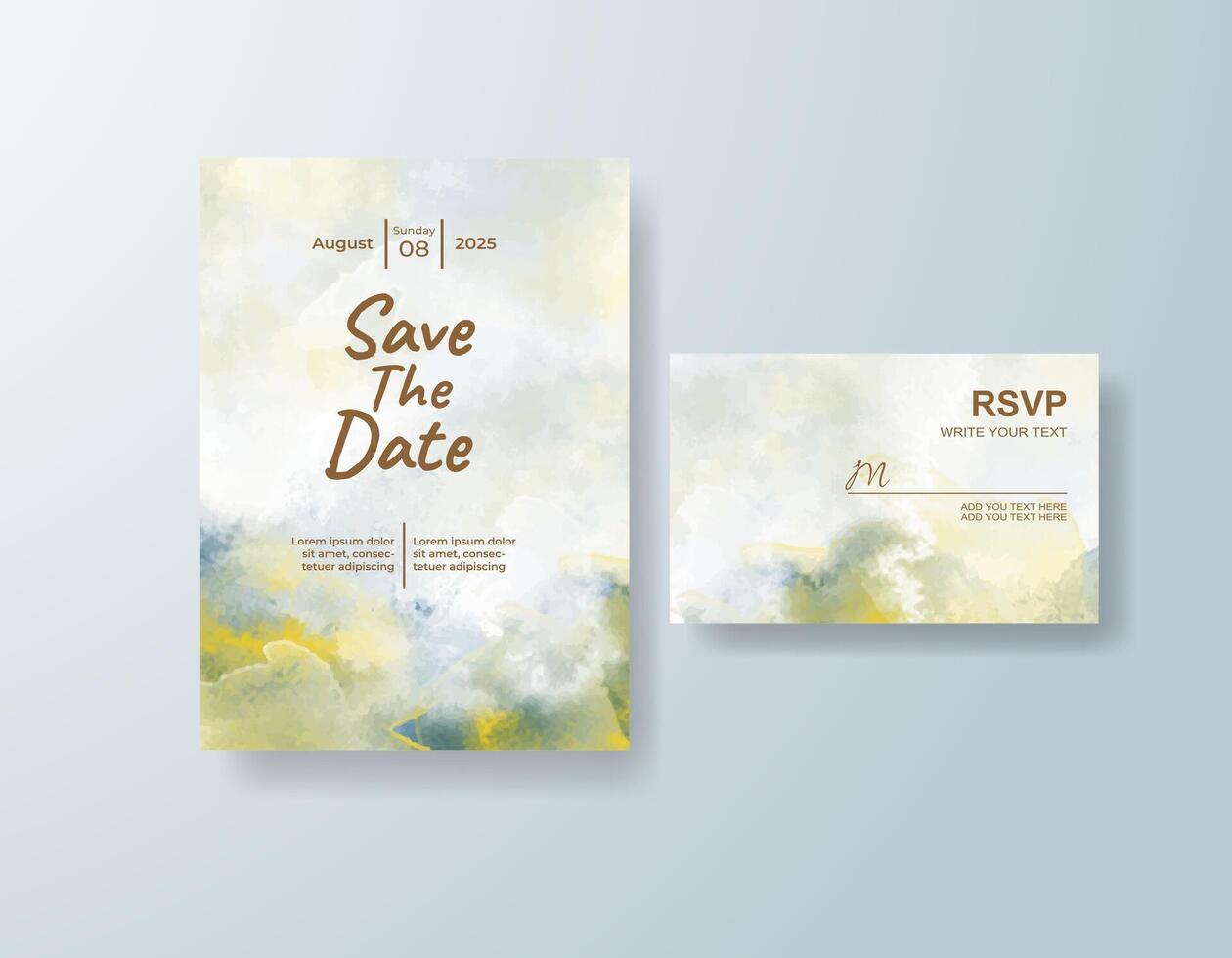 Classic watercolor wedding invitation card in dusty rose, featuring geometric shapes set on handmade paper. vector