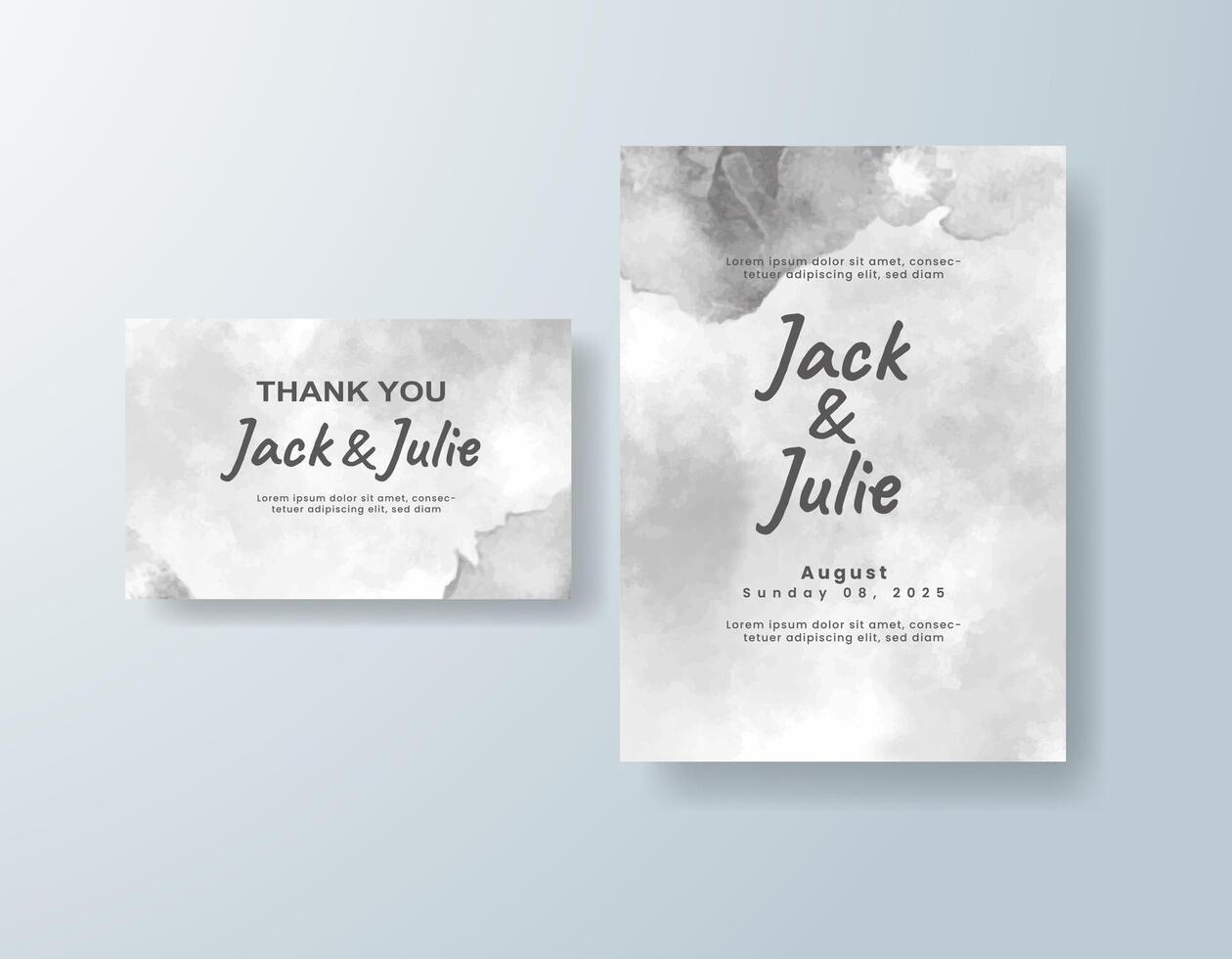 Minimalist watercolor wedding invitation card in lavender, featuring subtle gradients with watercolor fade. vector