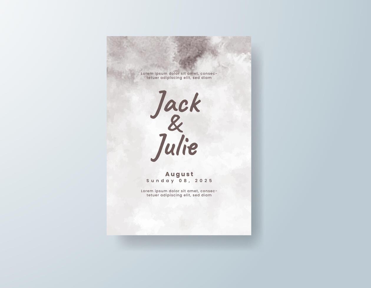 Artistic watercolor wedding invitation card in dusty rose, featuring hand-painted illustrations set on handmade paper. vector
