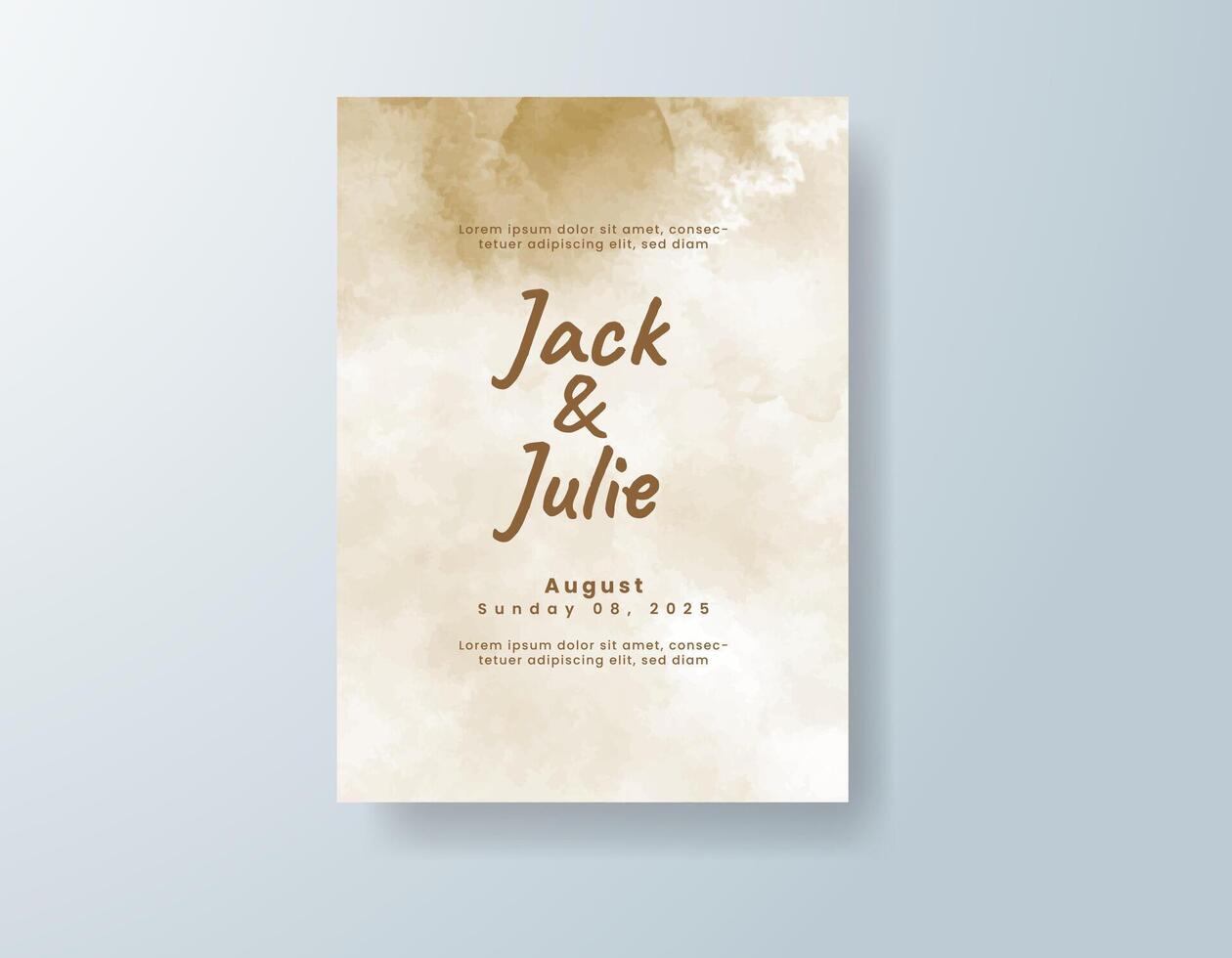 Rustic watercolor wedding invitation card in navy blue, featuring hand painted illustrations against pastel tones. vector