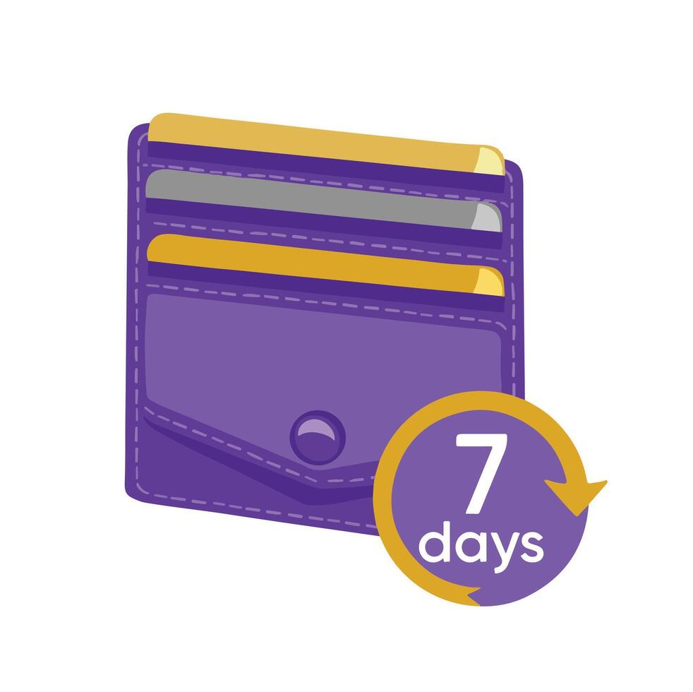 Purple wallet with cards and countdown vector