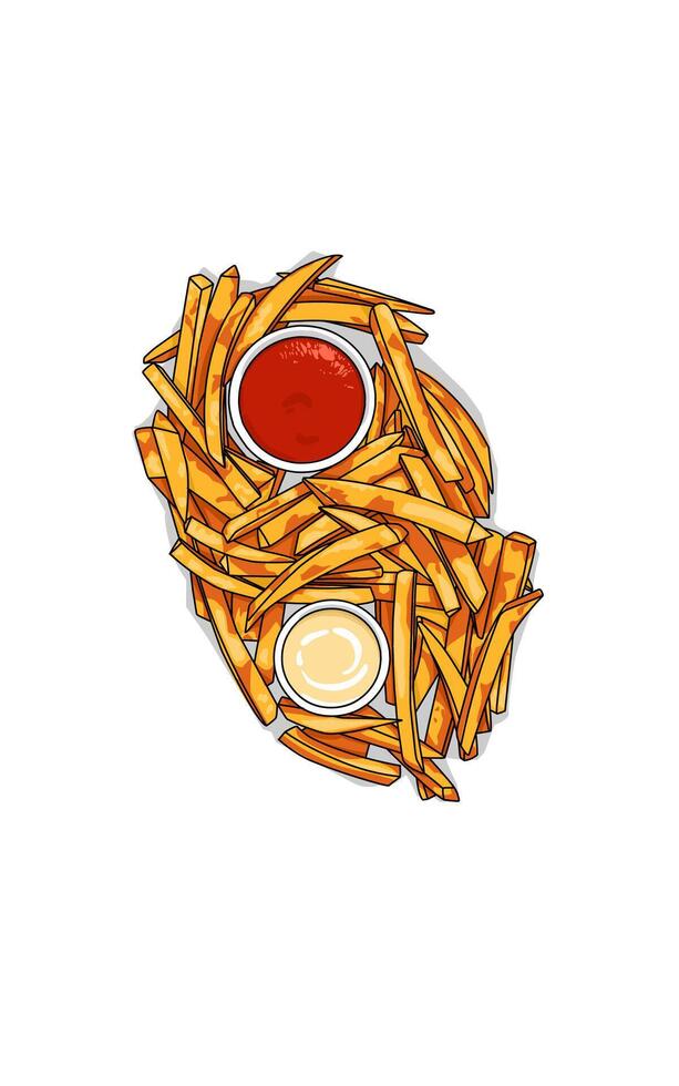 French fries and dipping sauces vector