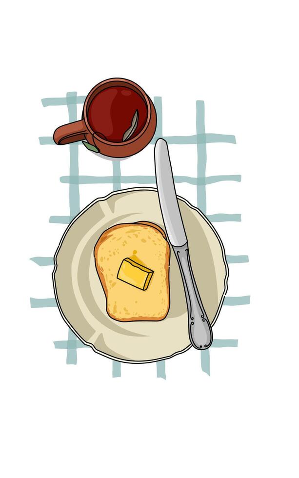 buttered toast with coffee cup vector