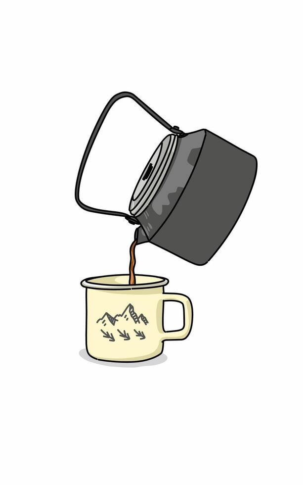 Coffee pouring from kettle to mug vector