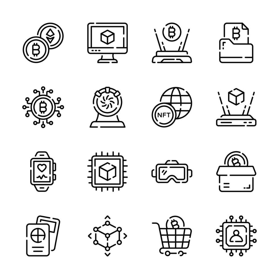 Get this trendy collection of metaverse technology outline style icons vector