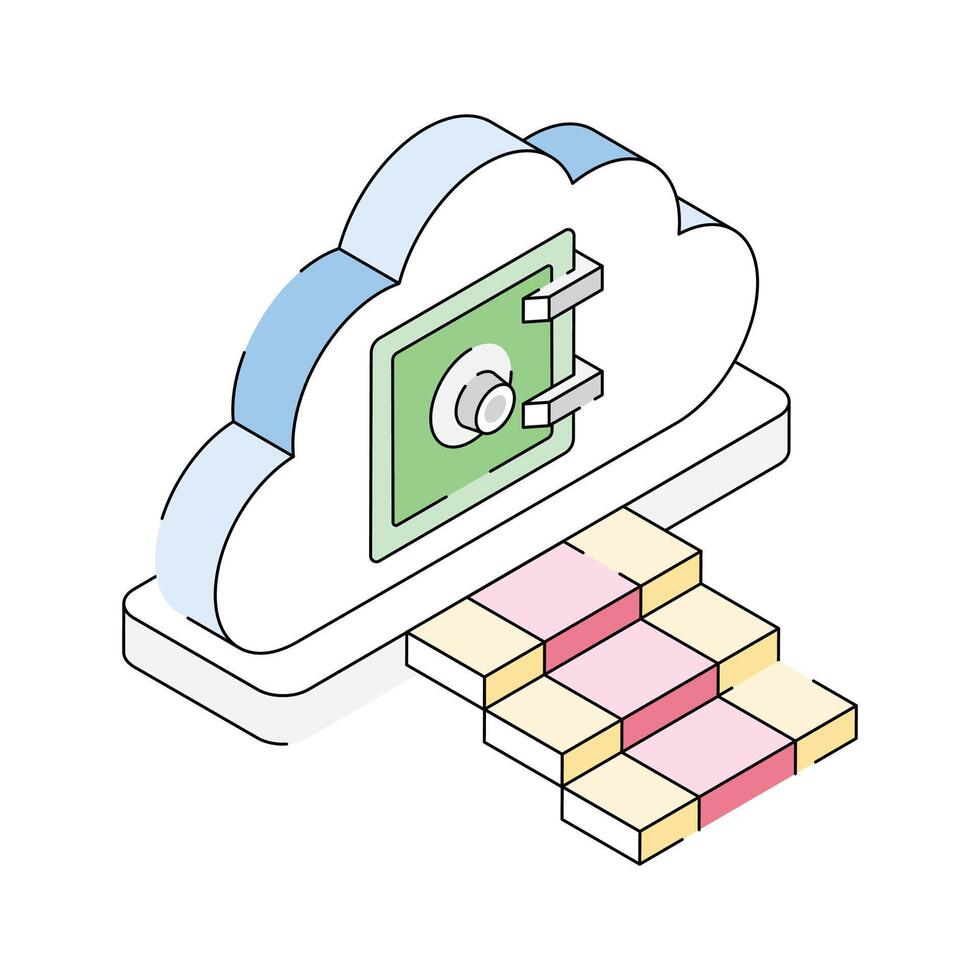 Ready to use isometric outline icon showing cloud vault vector