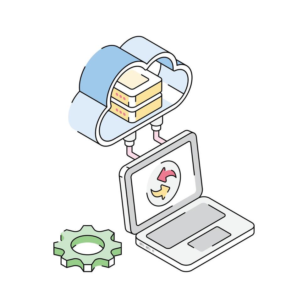 Here is an isometric outline icon of cloud reload service vector
