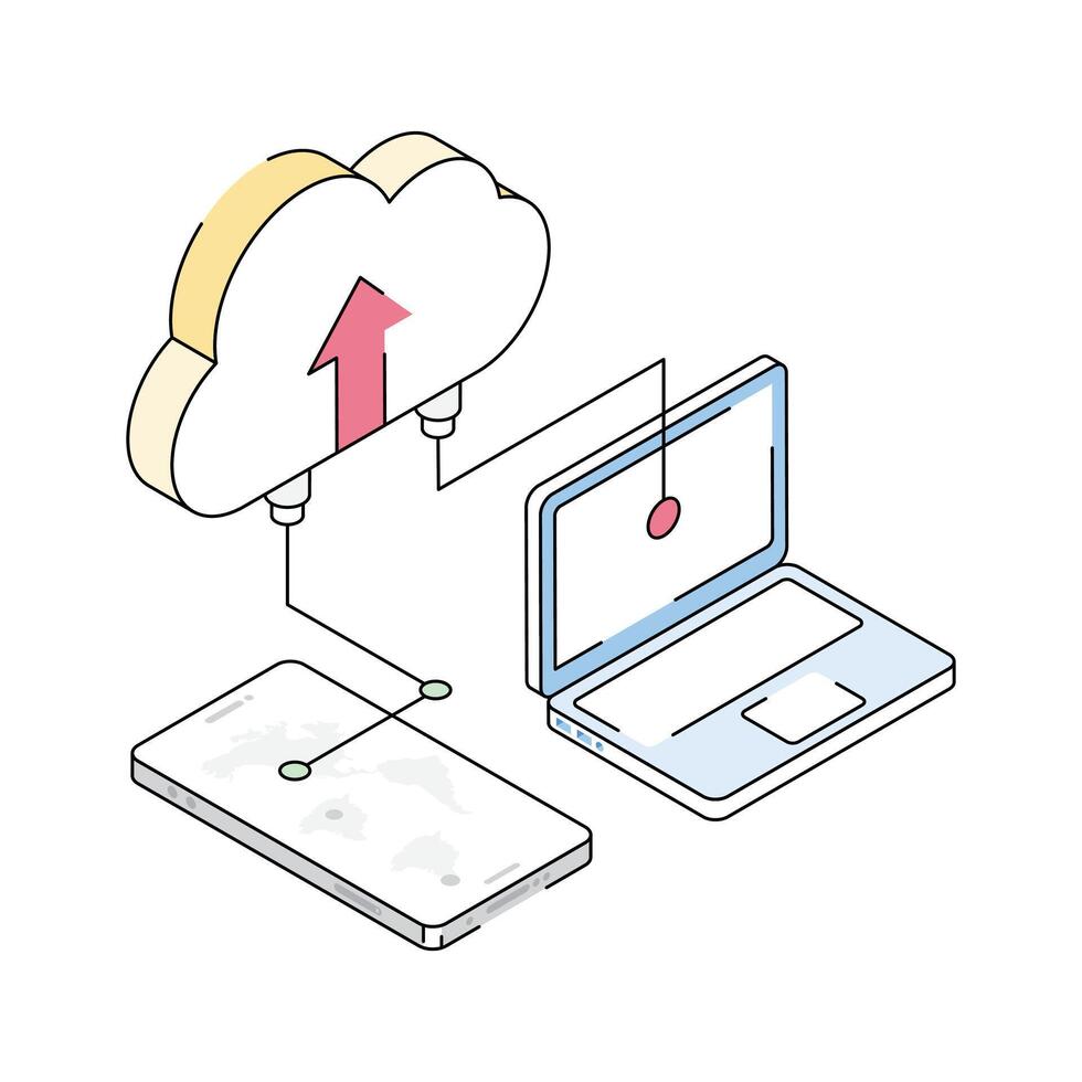 Latest icon of cloud upload designed in isometric style vector
