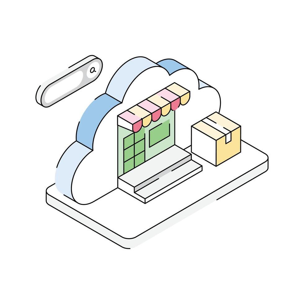 Easy to use isometric outline icon of cloud marketplace vector