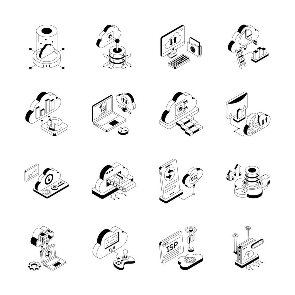 Handy Set of Cloud Services Isometric Icons vector
