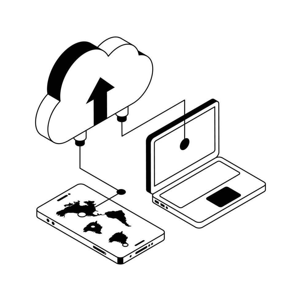 Latest icon of cloud upload designed in isometric style. vector