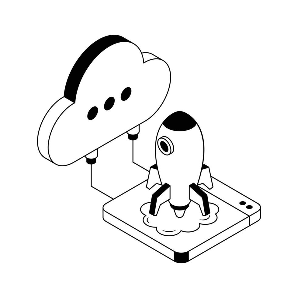 A well designed isometric outline icon of cloud startup. vector