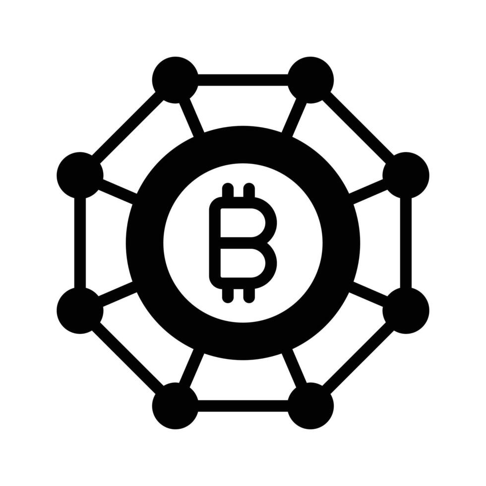 An editable glyph icon of bitcoin network web. vector