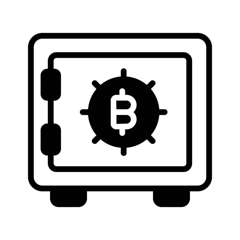 Premium glyph icon of locked bitcoin locker. vector