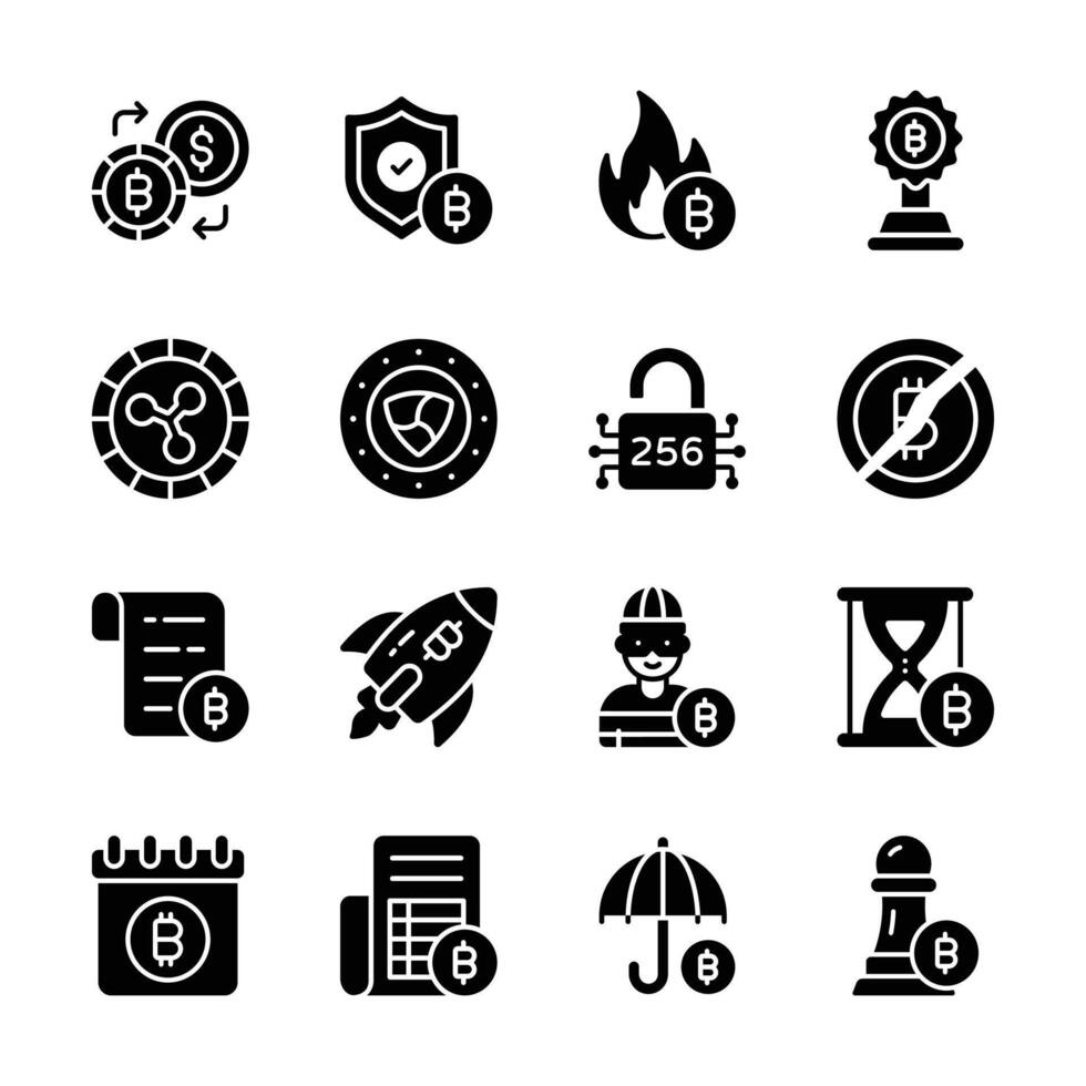 Check out modern collection of bitcoins services glyph style icons vector