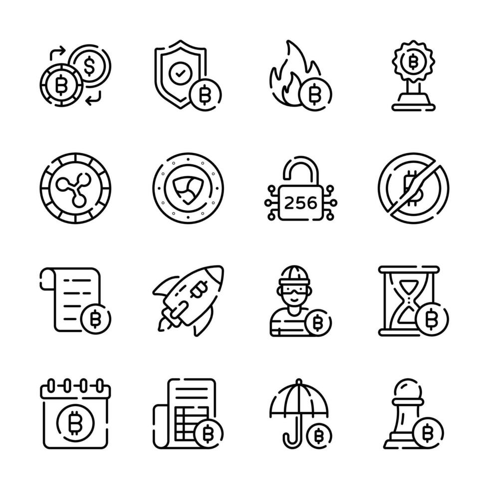 Check out modern collection of bitcoins services outline style icons vector