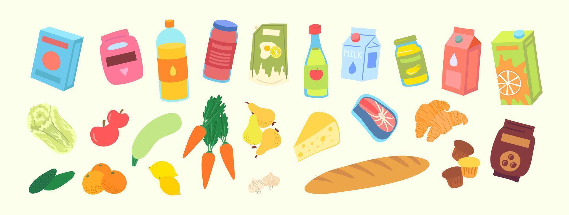 Colorful food items for healthy eating vector