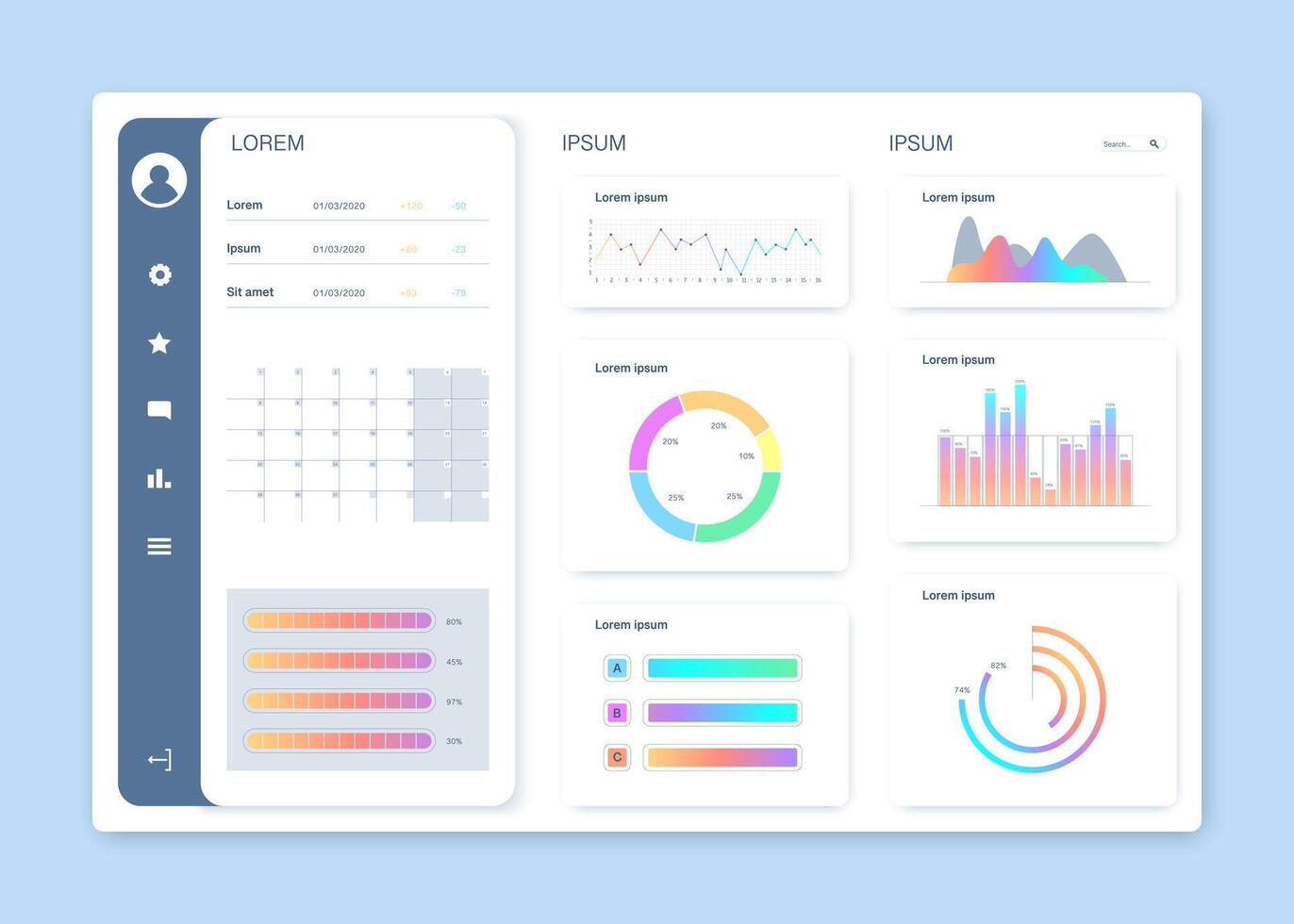 Modern dashboard with data visualizations vector