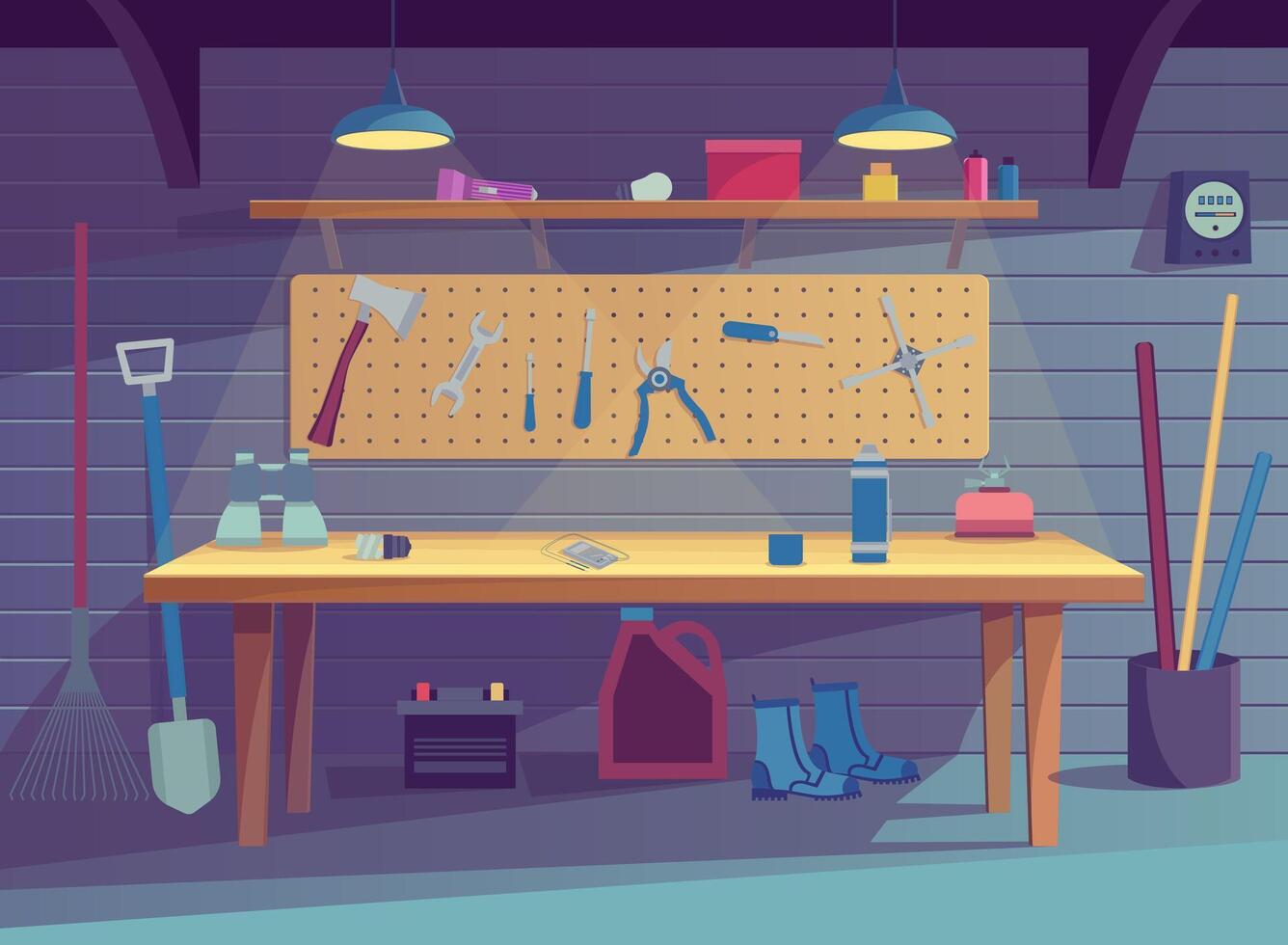 workbench with tools and equipment vector