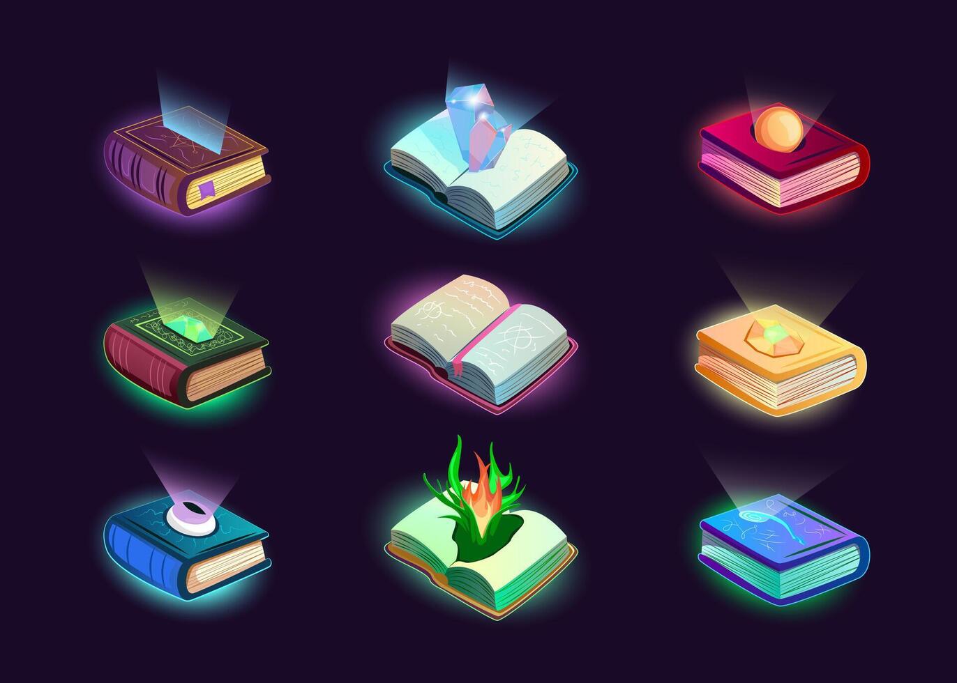 Cartoon Color Different Game Alchemy Books Set. vector