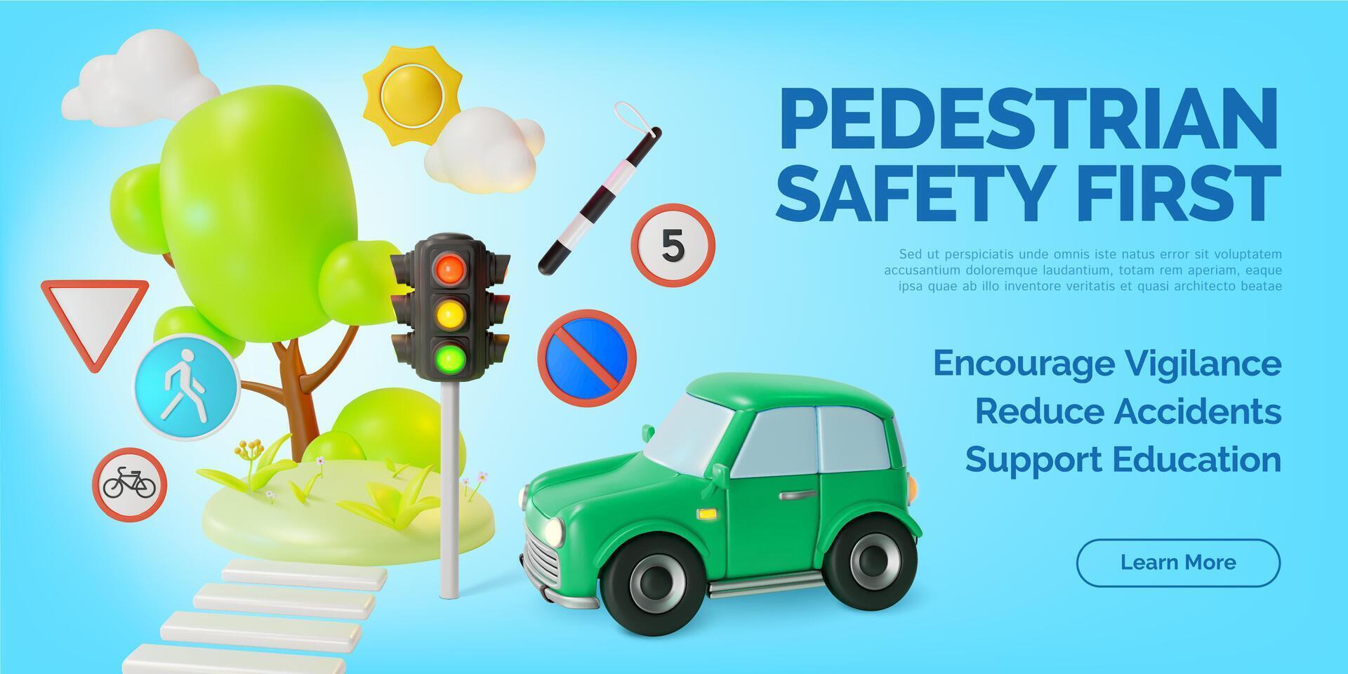 3d Pedestrian Safety First Traffic Rules Concept Ads Banner Promotion Poster Card. vector