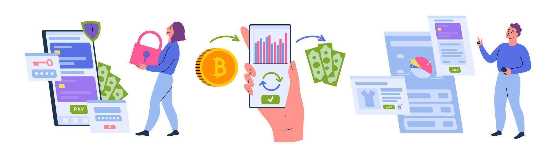 Cartoon Characters People and Finance Payments Set Concept. vector