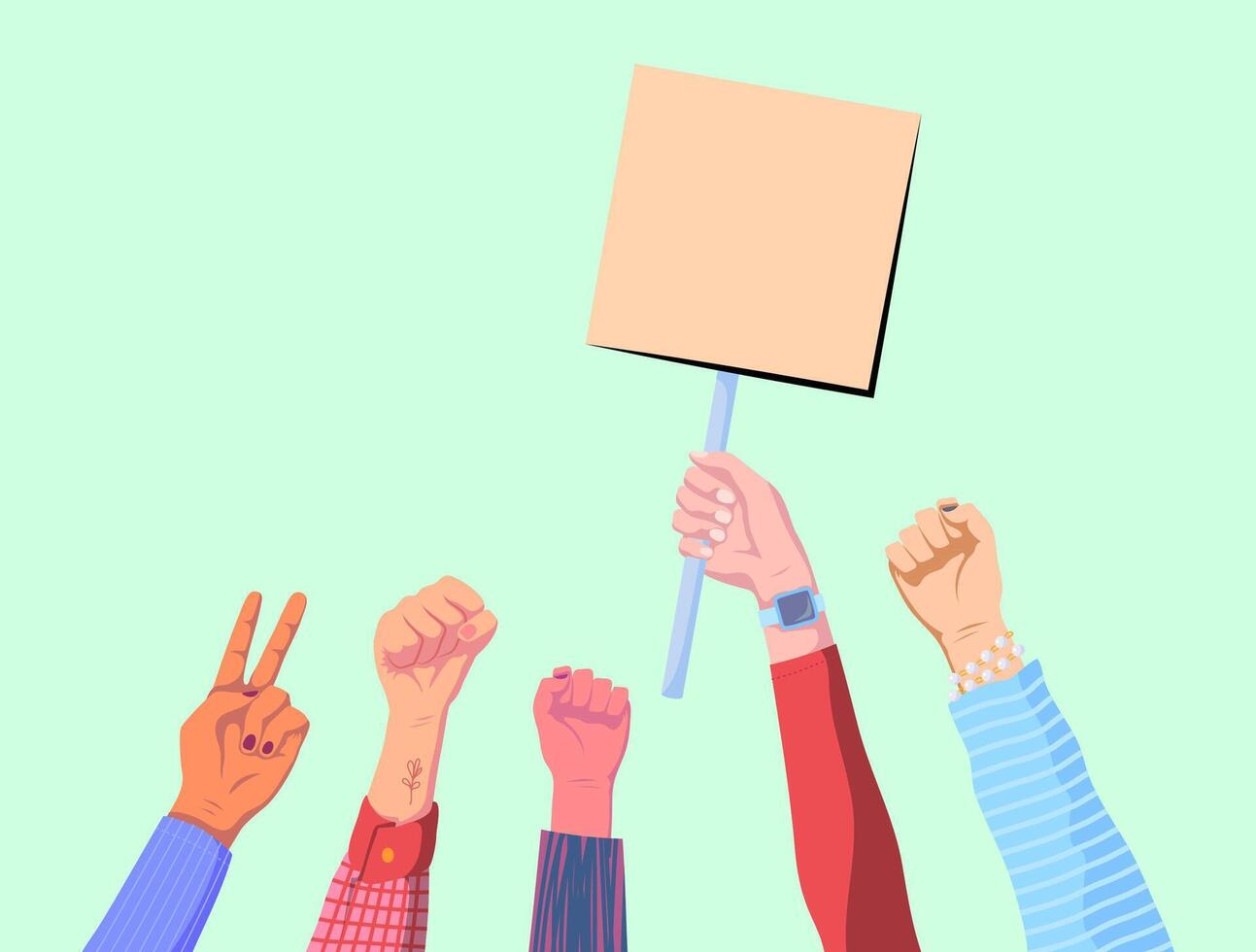 Hands raised in protest with a sign vector