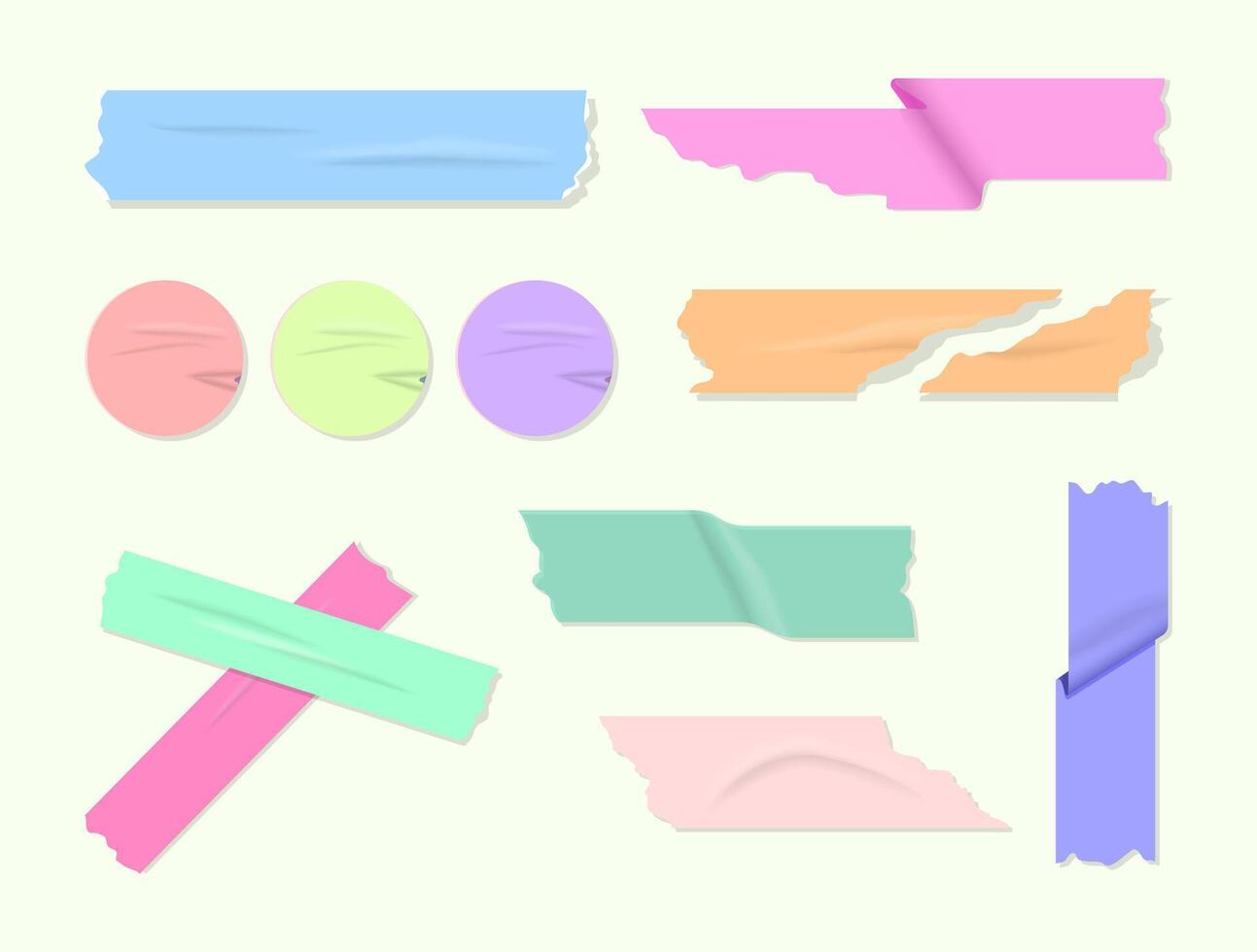 Cartoon Color Different Torn Tape and Adhesive Circle for Collage Set. vector