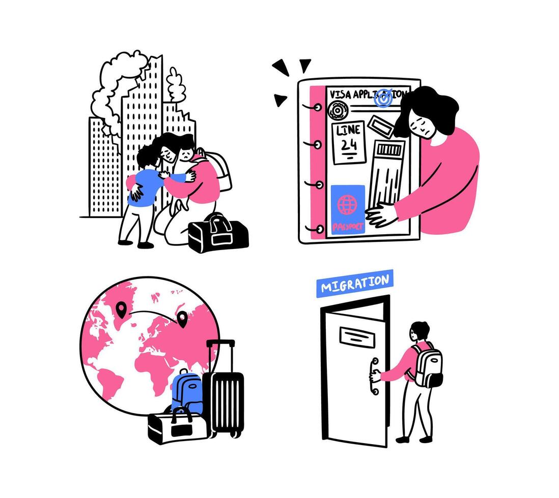 Travel and migration process illustrations vector