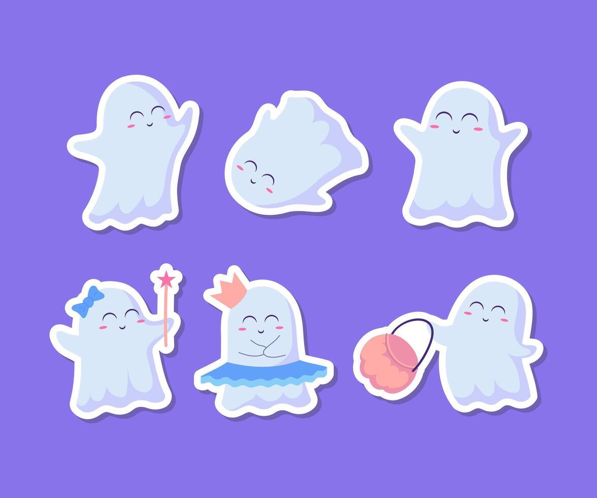 Adorable cartoon ghosts in various poses vector