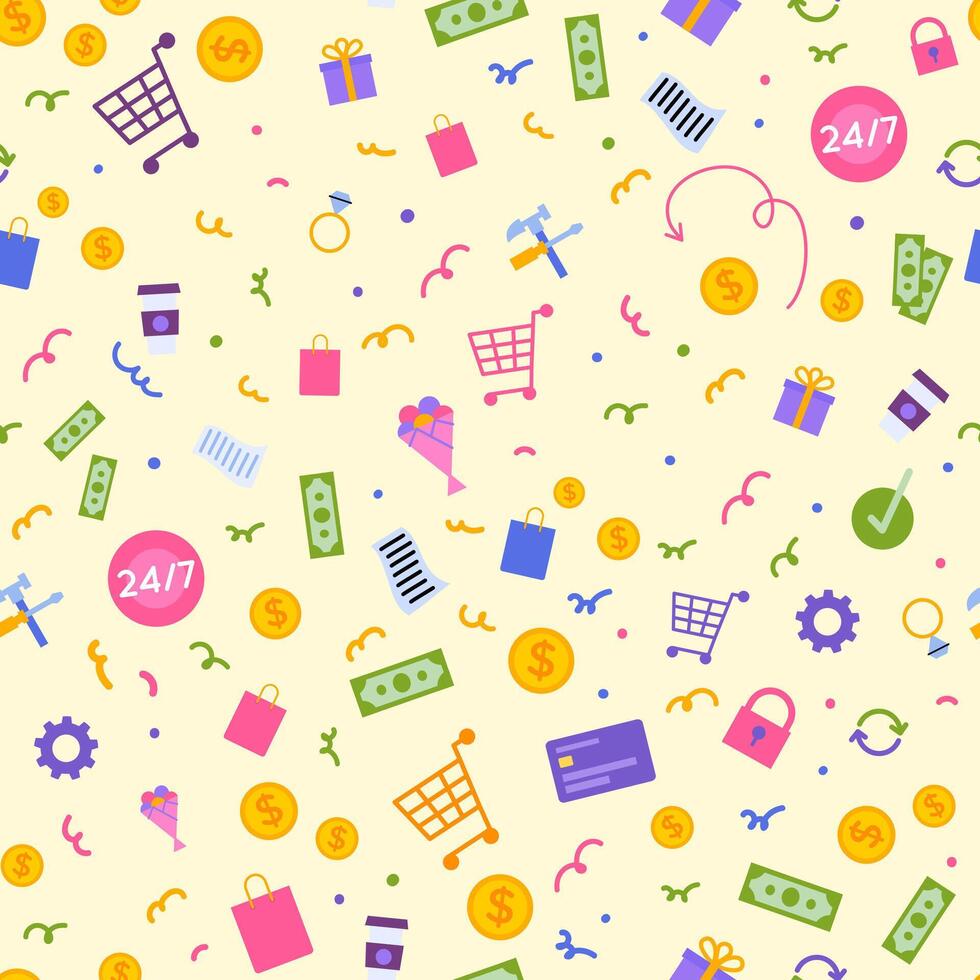 Pattern of shopping and finance icons vector