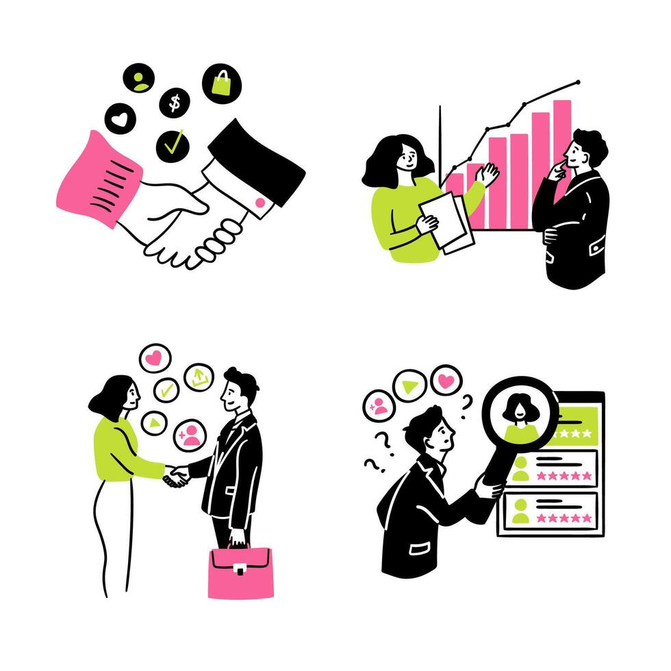 Business relationships and growth illustrations vector