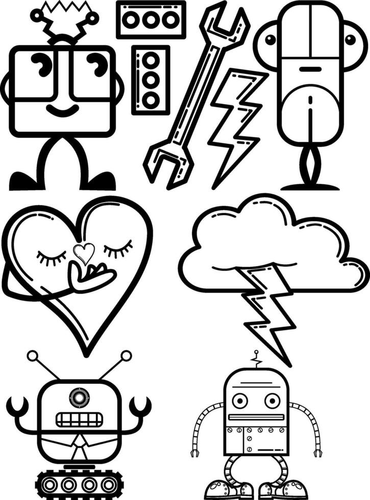 Robot Doodle line art vector