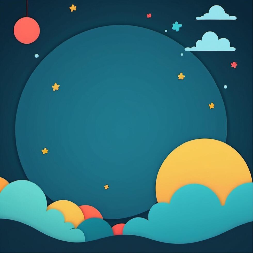 Paper cutout colorful peaceful sky background with clouds and stars vector