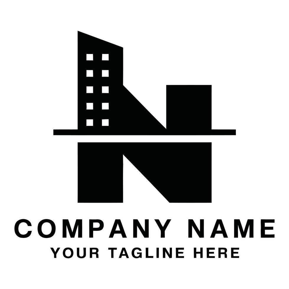 Letter n logo with building isolated on white background vector