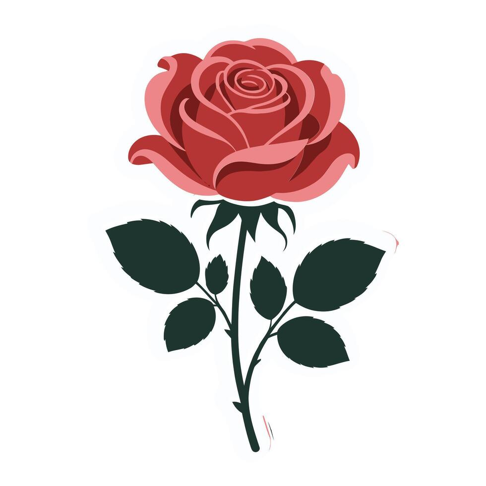 Red rose with green leaves isolated on white background vector