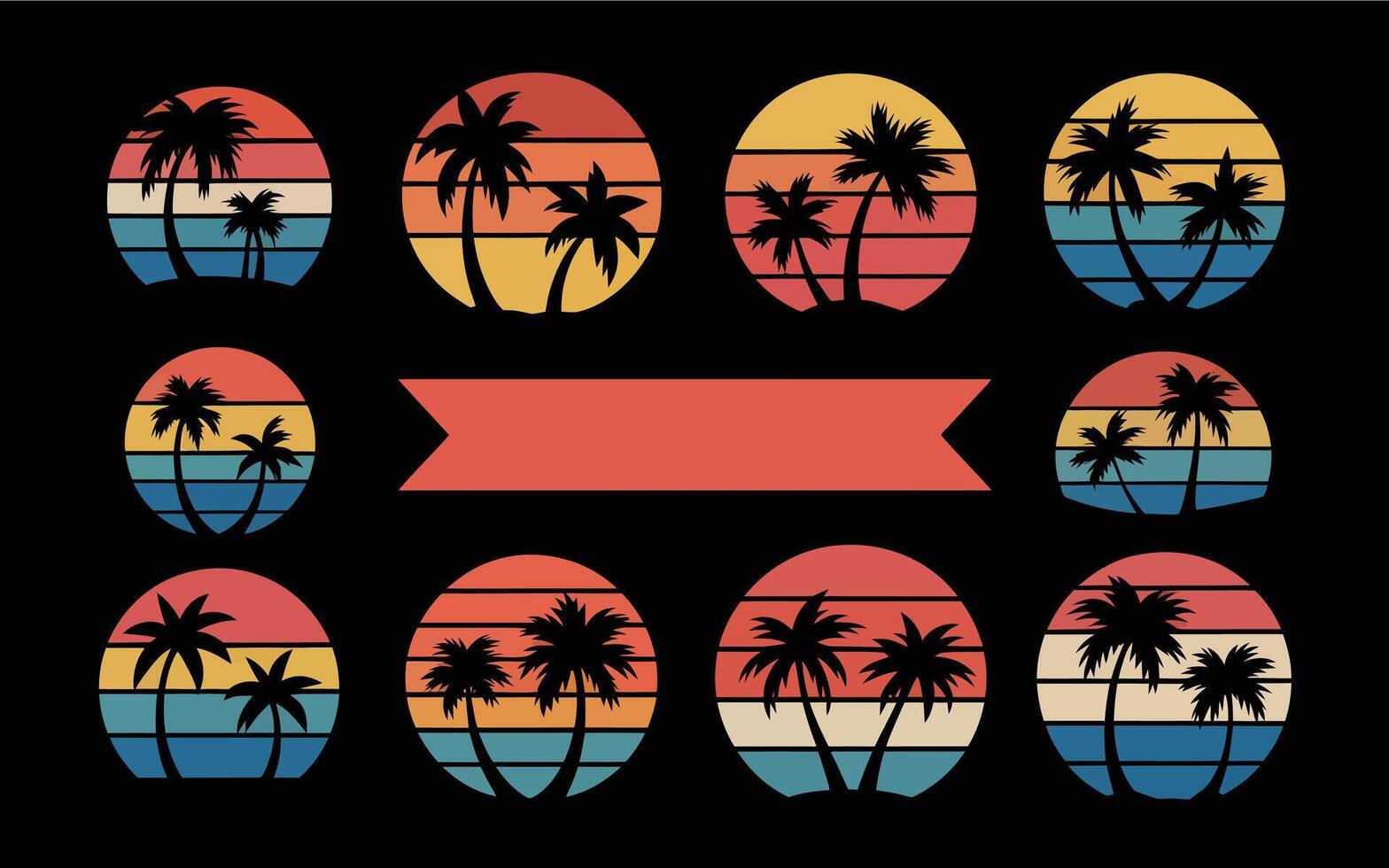 Retro sunset with palm trees in a vintage style design vector