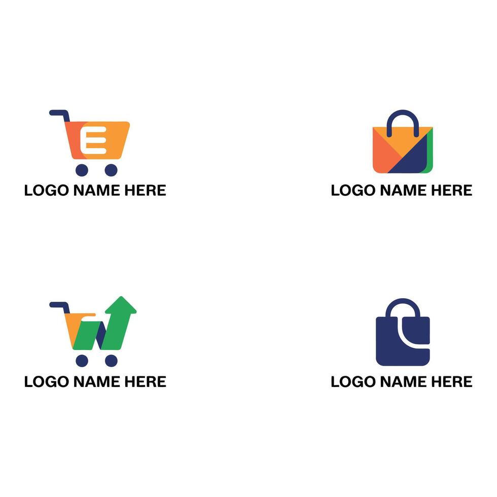 Four different shopping and business logo designs isolated on white background vector