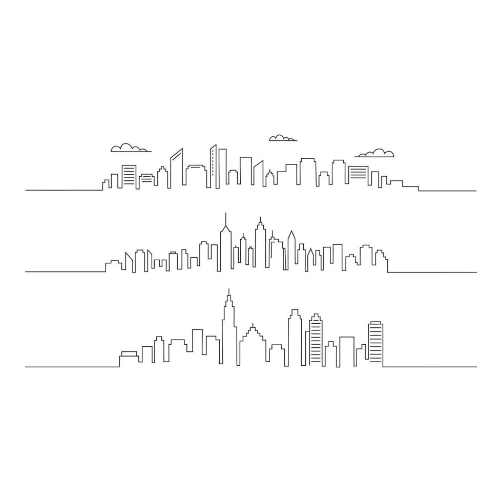 Three city skyline outlines isolated on white background vector