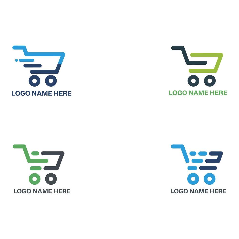 Shopping cart logos isolated on white background in different colors vector