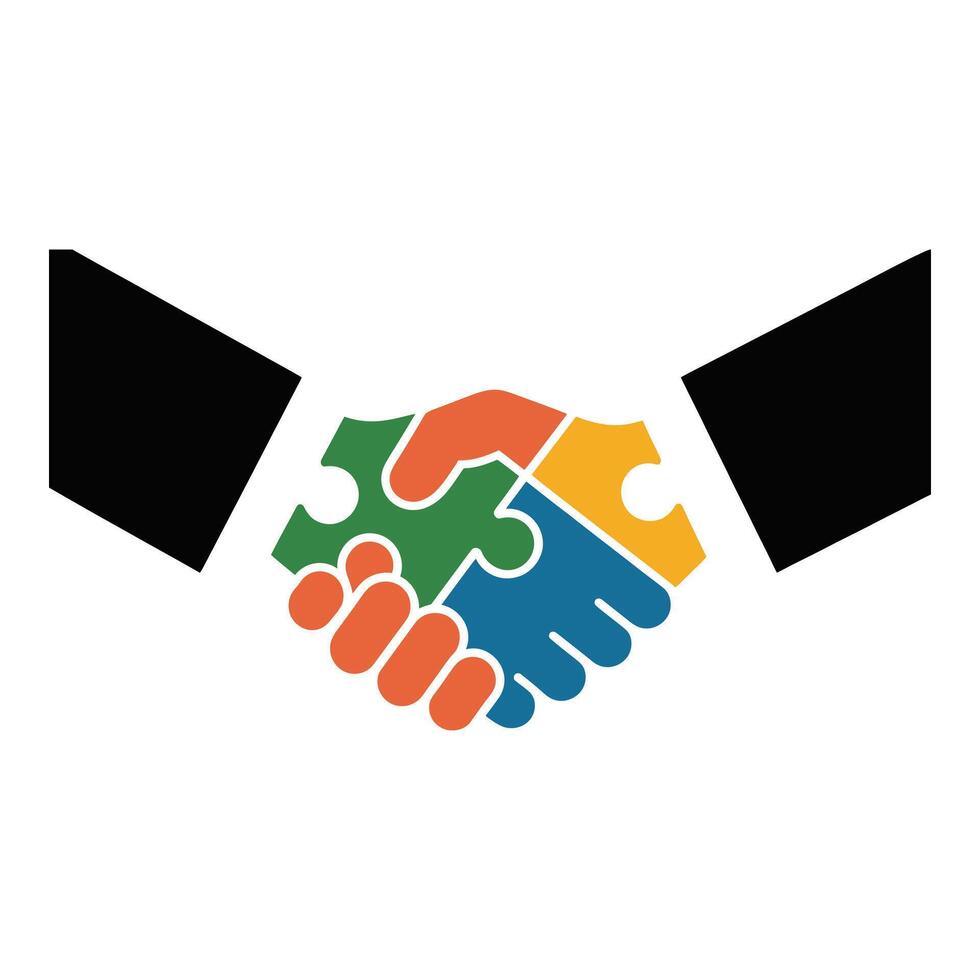 Handshake formed by colorful puzzle pieces isolated on white background vector
